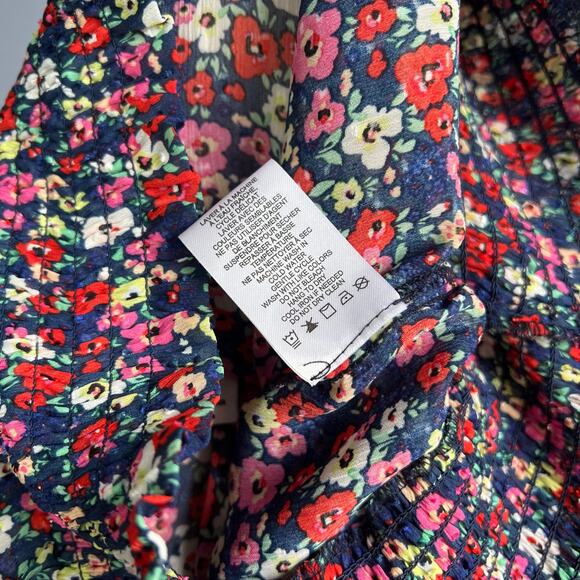 Rachel Zoe Flowy Peasant Top Puffy Sleeves Floral Print Blue Pink Size Small - Picture 12 of 12